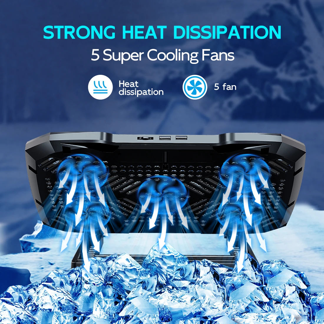 Laptop Cooling Pad with 5 Quiet Fans and Adjustable Stand