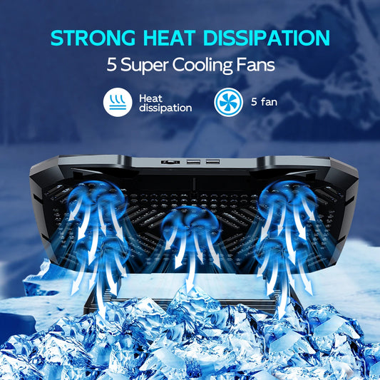 Laptop Cooling Pad with 5 Quiet Fans and Adjustable Stand