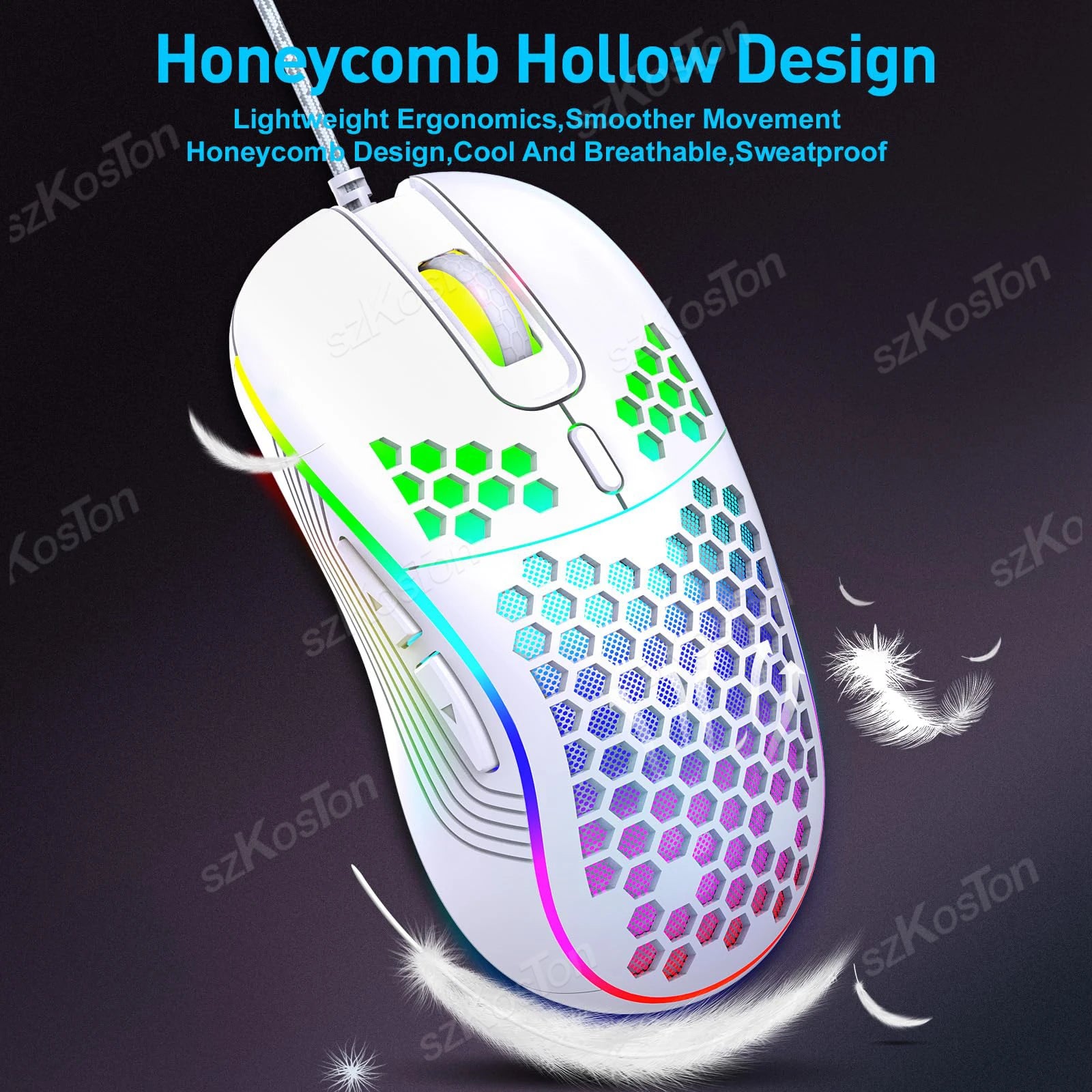 Honeycomb Wired Gaming Mouse RGB 7200 DPI Ergonomic