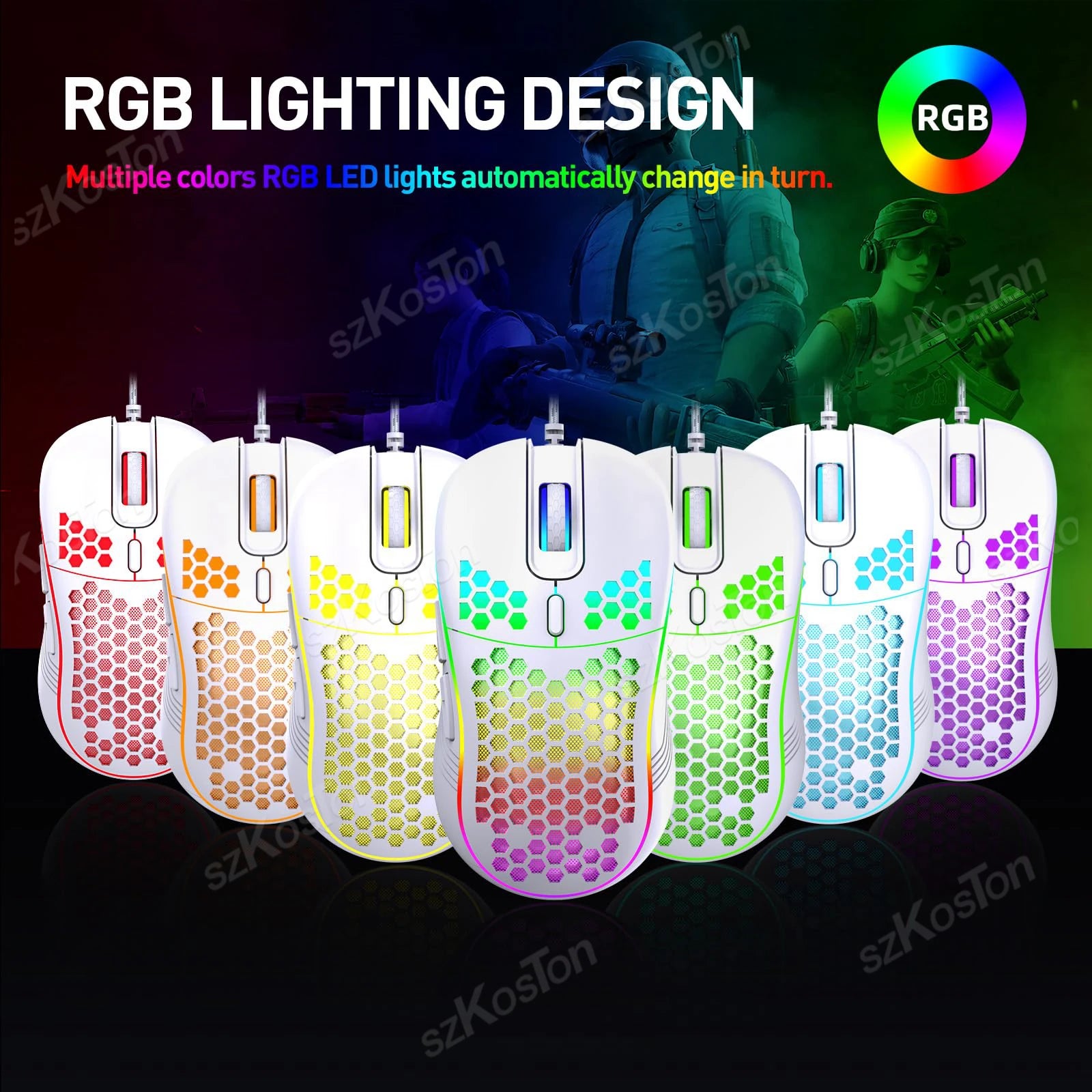 Honeycomb Wired Gaming Mouse RGB 7200 DPI Ergonomic
