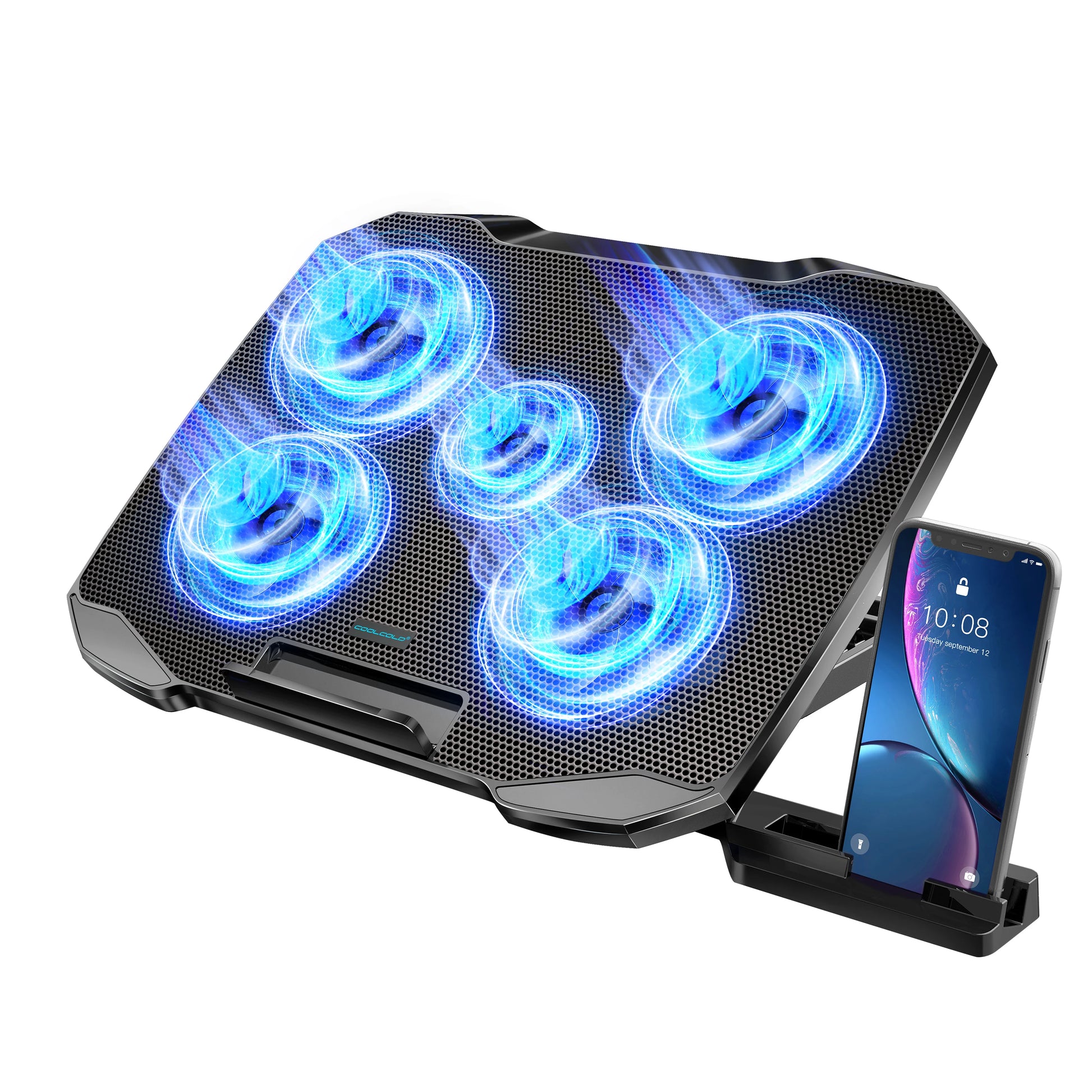 Laptop Cooling Pad with 5 Quiet Fans and Adjustable Stand