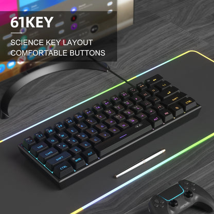 60% RGB Gaming Keyboard 61 Keys – Compact Waterproof Design