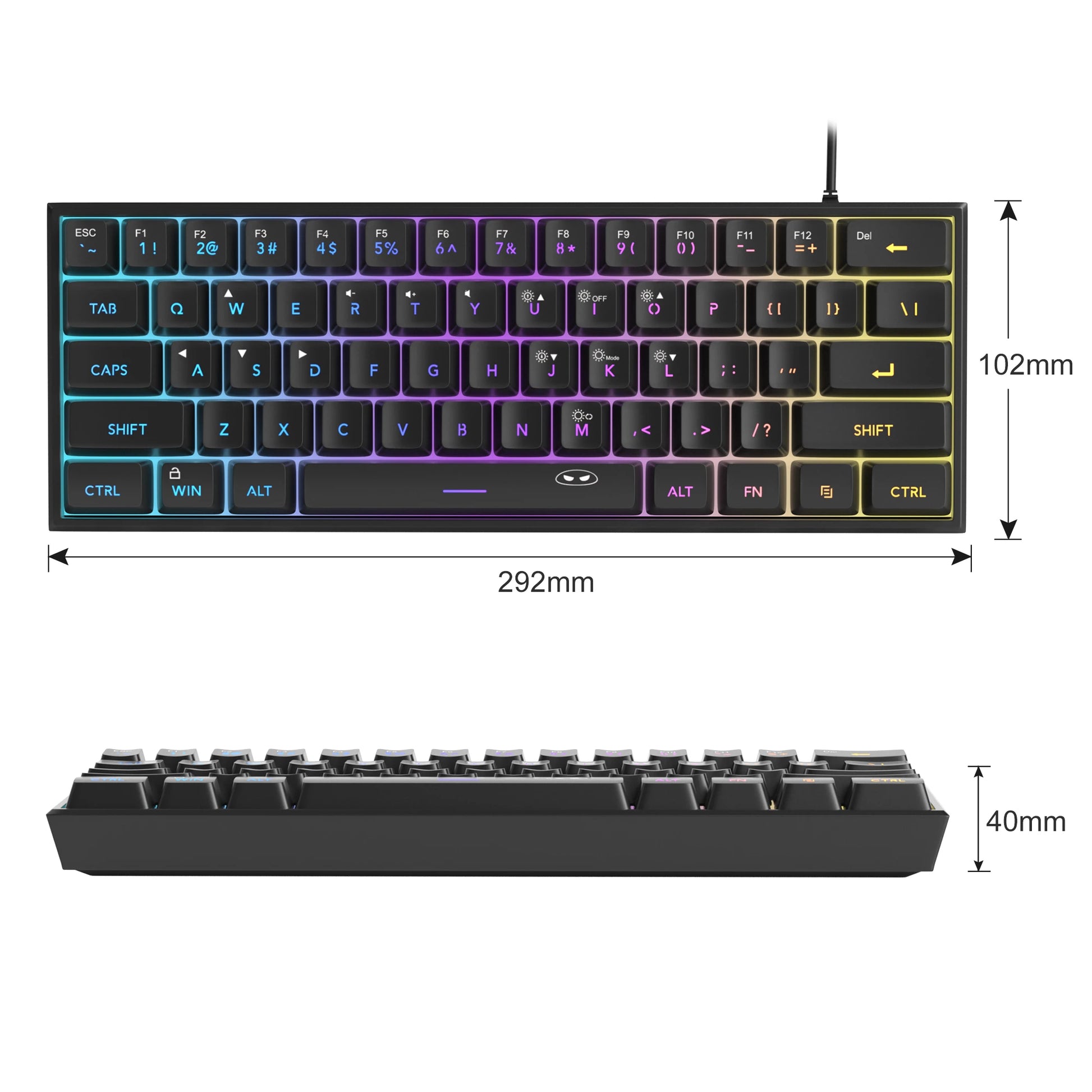 60% RGB Gaming Keyboard 61 Keys – Compact Waterproof Design