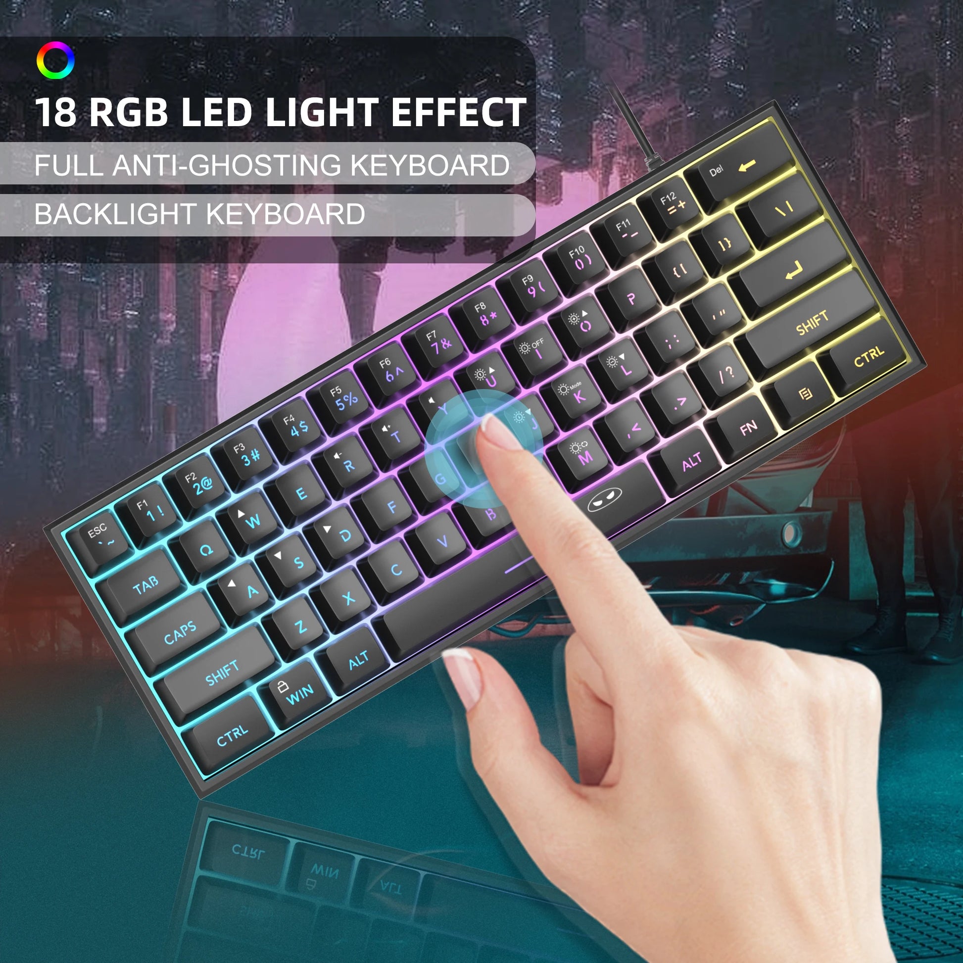 60% RGB Gaming Keyboard 61 Keys – Compact Waterproof Design