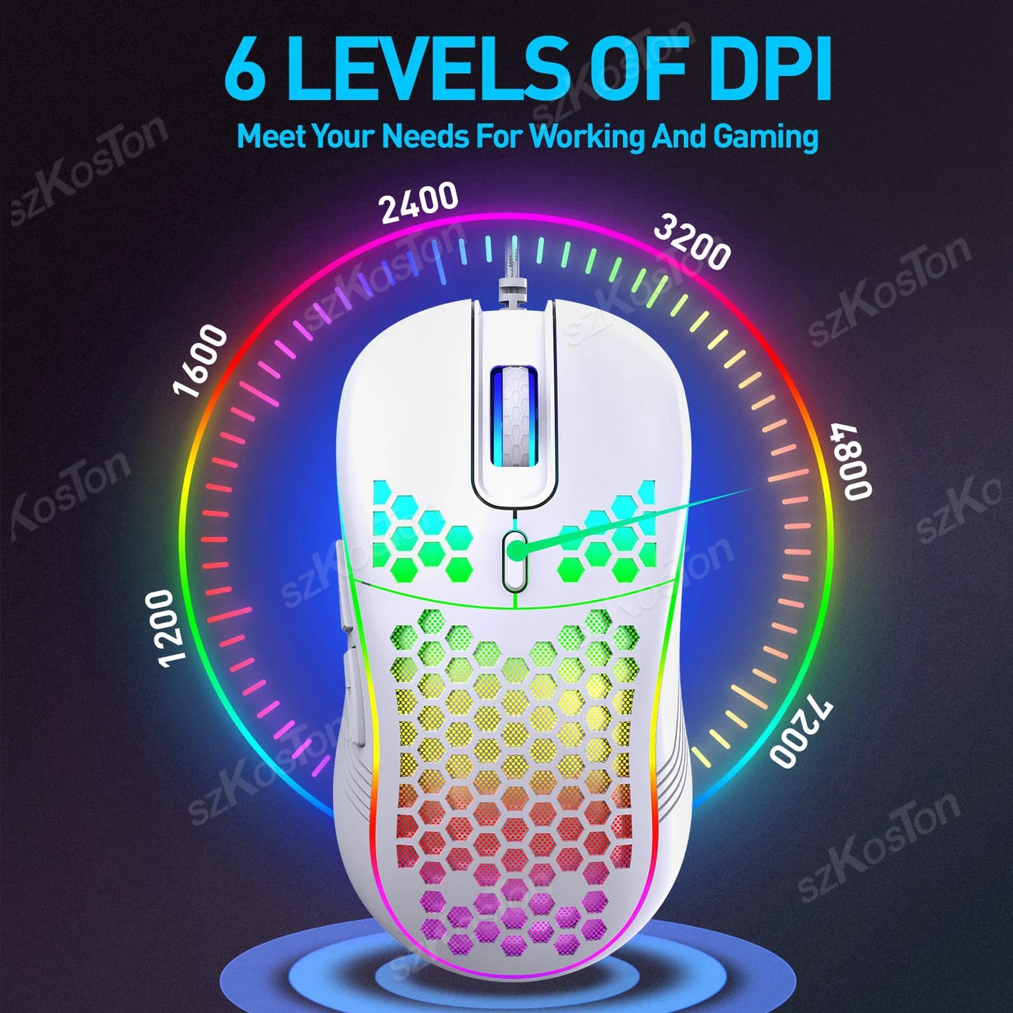 Honeycomb Wired Gaming Mouse RGB 7200 DPI Ergonomic