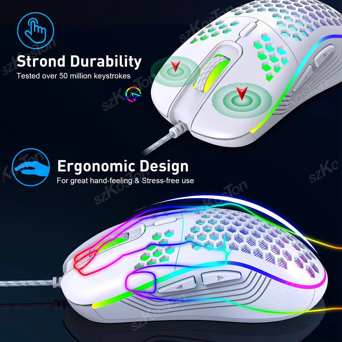 Honeycomb Wired Gaming Mouse RGB 7200 DPI Ergonomic