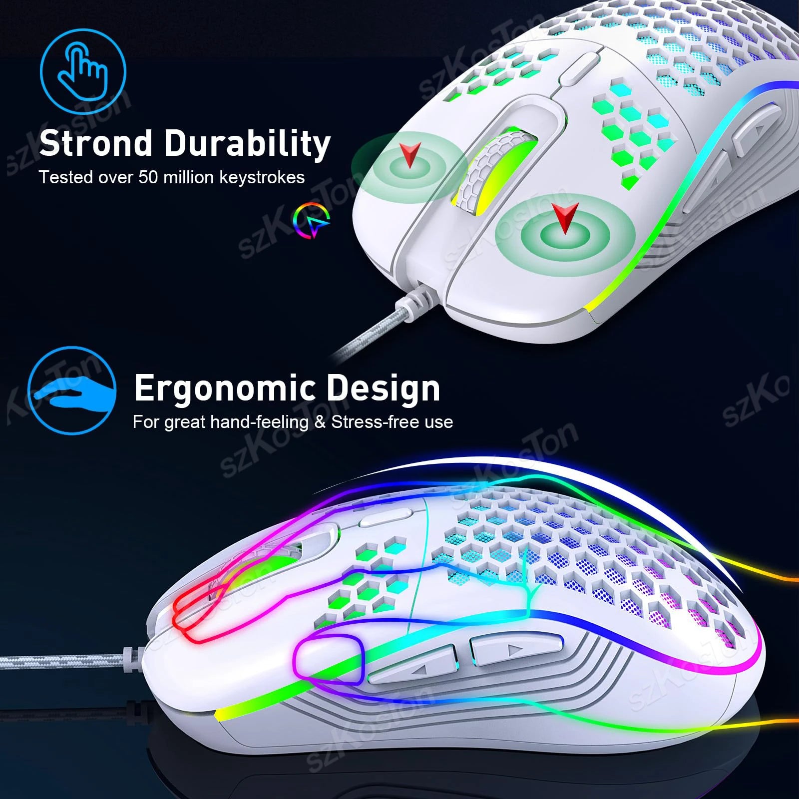 Honeycomb Wired Gaming Mouse RGB 7200 DPI Ergonomic