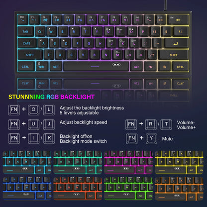 60% RGB Gaming Keyboard 61 Keys – Compact Waterproof Design